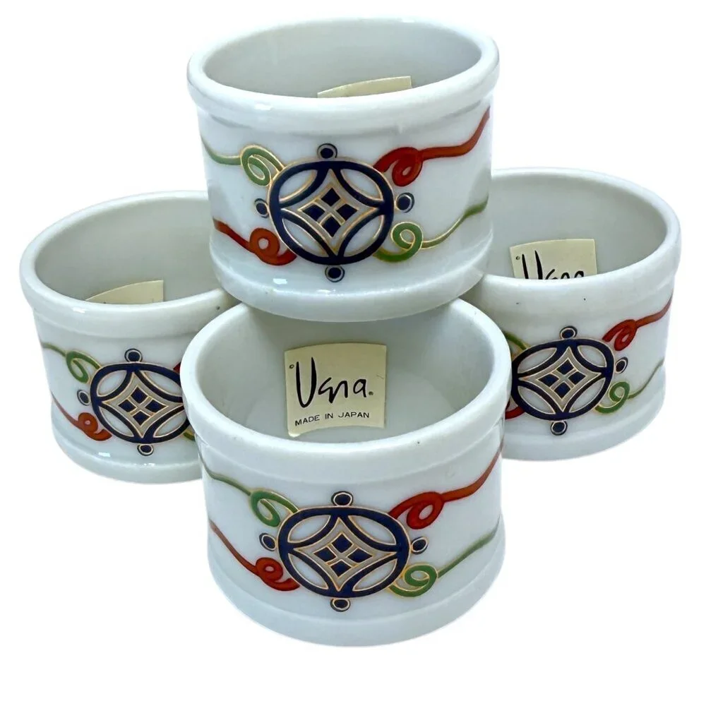Vintage Vera Neumann Napkin Rings Set of 4 Elegant Scroll White Ceramic